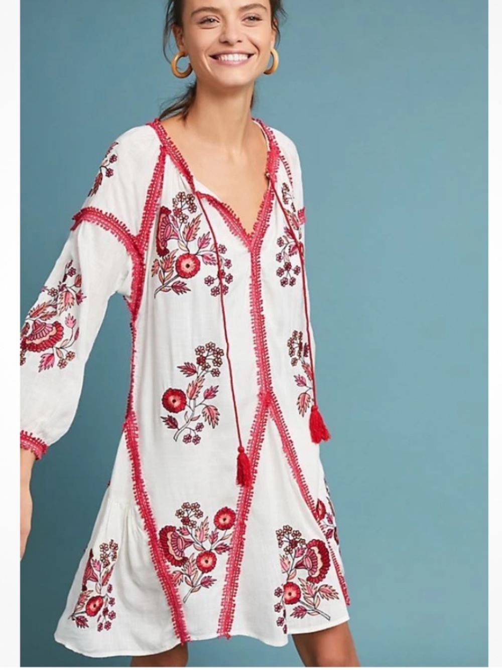 Anthropologie Ranna Gill Hadley Embroidered Tunic Dress Coverup Size XS